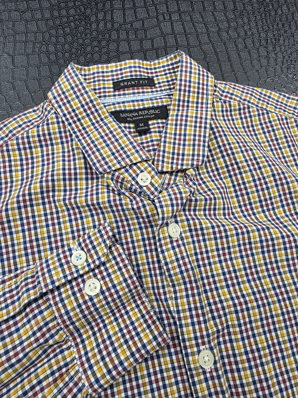 Banana Republic Grant Fit Button Down 120s Supima Cotton Medium MultiColor Check